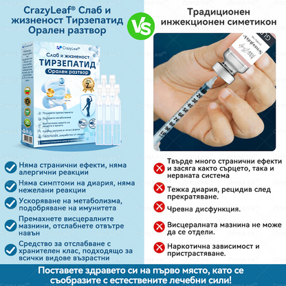 CrazyLeaf® Slim & Vitality Tirzepatide – орален разтвор, който подкрепя отслабването, кръвното налягане и нивата на захар